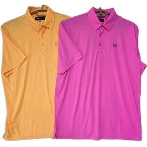 2 Loudmouth Golf Polo Shirt  Mens XL Neon Pink Orange Pique 4 Way Stretch Slinky